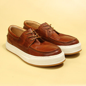 Zapatillas Casuales Retro de Cuero Genuino Lavado para Hombre con Cordones, Suela Gruesa Acolchada, Zapatos de Moda Juvenil - Product Image 3