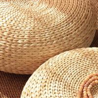 Pouf en jacinthe d'eau naturelle pour la décoration du salon, coussin de sol tatami tissé à la main