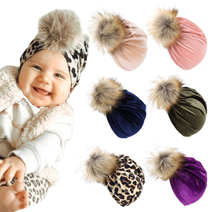 NEW Baby Winter Velvet Hat Girls autunno turbanti Baby turbanti con Faux Fur Photography puntelli Infant Beanie accessori per capelli per bambini - Product Image 1