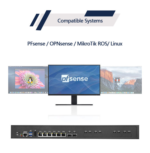 1u Firewall Appliance 8GB RAM DDR4 128GB M.2 NVME Linux Debian POE 6*1g lan+4*2.5g lan+4*SFP 10G Vpn Router Xeon Desktop Server