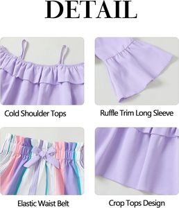 Abbigliamento Estivo alla Moda per Ragazze, Completi Carini per Bambini, Set con Top Corto a Maniche Lunghe e Pantaloncini con Stampa Floreale Boho per Occasioni Casual e Feste - Product Image 5