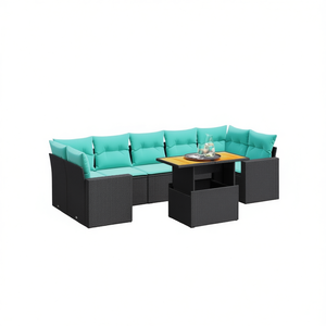 Ensemble de canapés de patio en polyrotin noir avec coussins, mobilier d'extérieur pour 8 personnes, style contemporain, design moderne - Product Image 1