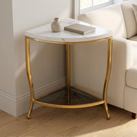 Table d'angle triangulaire en marbre avec structure métallique pour salon, table d'appoint de canapé
