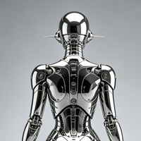 Sculpture de robot humanoïde BZY personnalisable en acier inoxydable poli miroir, style Art déco futuriste, pour espaces extérieurs ou expositions