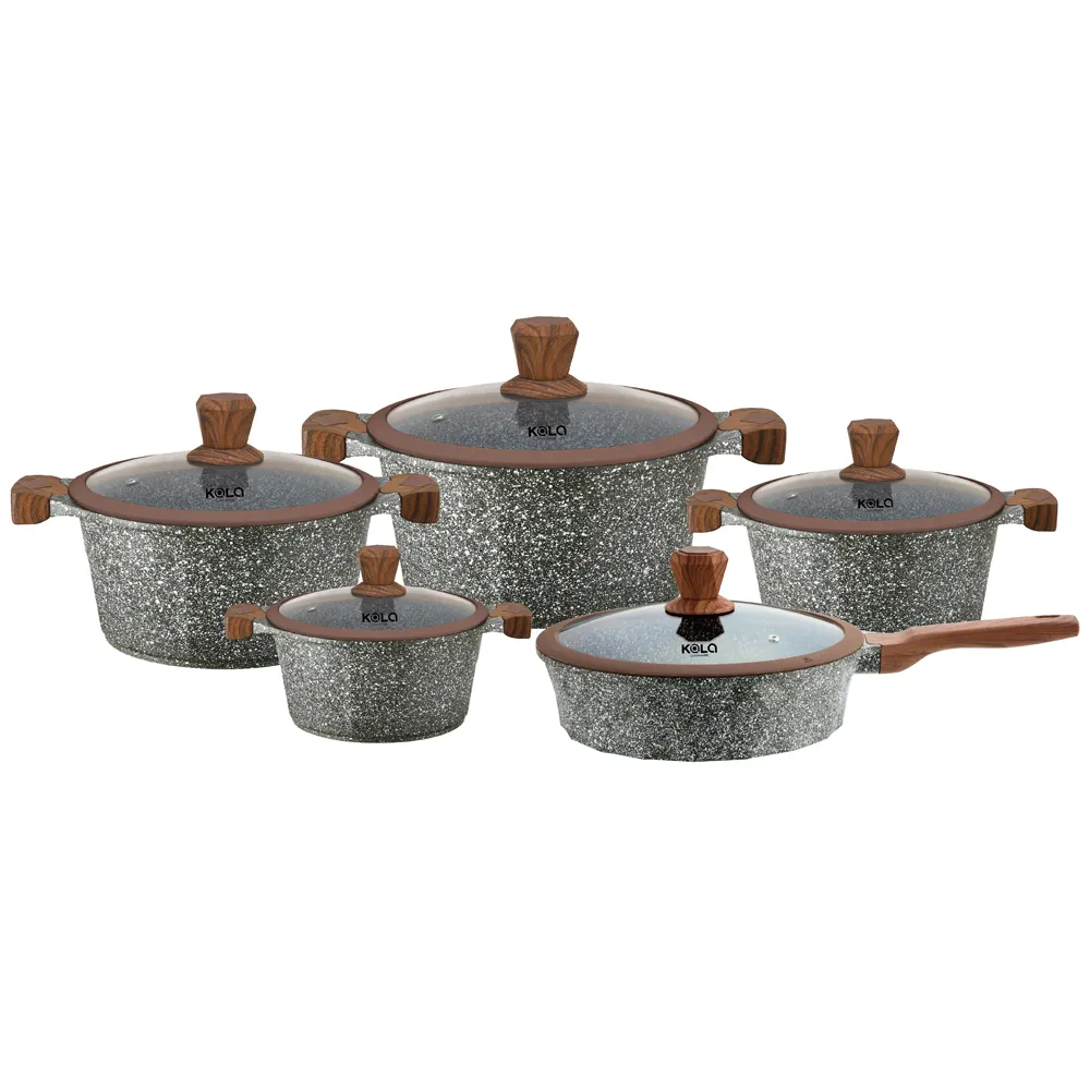 Tốt bán Granite Cookware Set Non-Stick cảm ứng dưới chảo và nấu ăn chậu đồ dùng gia đình bằng đá cẩm thạch Pan Set