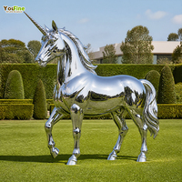 Statue de licorne grandeur nature en acier inoxydable poli miroir, sculpture de cheval en métal personnalisée pour la décoration extérieure de jardin, parc, hôtel