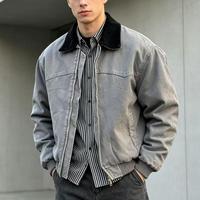 Blouson d'hiver pour homme en coton kaki, col rabattu, couleur unie, fermeture éclair
