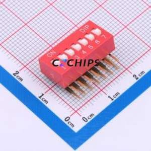 DA-07-R DIP Switch Through hole Component (THT) Switch ( Number of Switch Sections: 7 )( Lead Spacing: 2.54mm )( Color: Red ) - Product Image 1