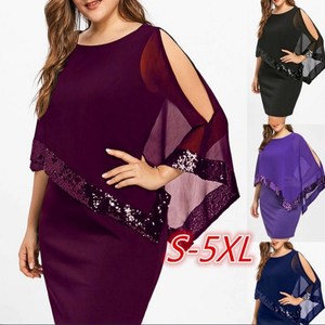 Vestidos <span class=keywords><strong>de</strong></span> Fiesta <span class=keywords><strong>de</strong></span> Manga Corta para Mujer Talla Grande, Vestido Tipo Suéter para Mujer - Product Image 1