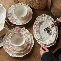 Assiette à dessert en céramique médiévale, style pivoine, en dentelle gaufrée, vintage, vente en gros