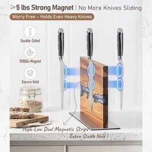 <span class=keywords><strong>Portacoltelli</strong></span> Magnetico da Appoggio, Supporto in Legno di Acacia Senza Foratura con Resina Epossidica Artistica e Magnete Potente - Product Image 4