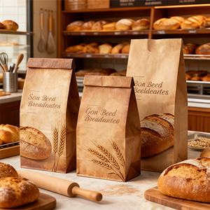 Sac d'emballage alimentaire vertical en papier kraft avec logo personnalisé, fenêtre transparente, fermeture à lien métallique, pour pain, biscuits, pop-corn et bonbons - Product Image 3