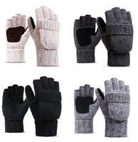 Gants d'hiver en laine à demi-doigts avec double couche de chaleur au poignet et écran tactile Gants sans doigts pour le ski et le snowboard