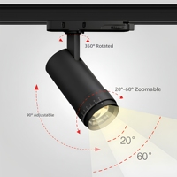 Angle de faisceau réglable de 20-60 degrés Zoomable 3-Phase Track Rail Spot LED Plafonnier 2700K Downlight Aluminium pour une utilisation en intérieur