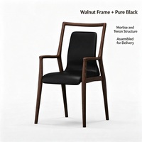 Fauteuil moderne en bois de frêne avec assise rembourrée noire et pieds en bois, idéal pour salle à manger, réception, table à thé, bureau à domicile