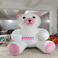 Grande mascotte gonflable en tissu pelucheux rose en forme d'ours de dessin animé, statue d'ours mignonne gonflable personnalisée avec logo pour la publicité extérieure