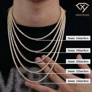 Xingyue - Joyería Fina al por Mayor, Cadena de Collar de Tenis con Diamantes de Moissanita VVS de 3 mm, Chapada en Oro sobre Plata 925, para Hombre - Product Image 3