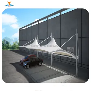 Strong Wind Resistant PVDF PTFE Membrane Cheap DIY Metal Light Steel Structure 2 Cars Modern Double Carport Cantilever Designs