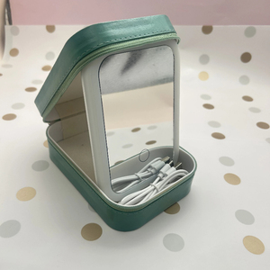 Portable Leather Makeup Case Jewelry Cosmetic Travel Organizer Custom Green Beauty Case <b>with</b> LED <b>Mirror</b> - Product Image 2
