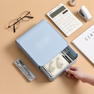 กล่องเก็บของบนโต๊ะทำงานแบบทันสมัย รูปทรงสี่เหลี่ยม สีพื้น มีฝาปิด สำหรับจัดระเบียบสำนักงาน แบบตั้งโต๊ะ รุ่น 0202 ผลิตที่ไถโจว - Product Image 2