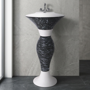 Black Designer Ceramic Pedestal Wash Basin Lavabo Sink Stand Flower Dolphin Set Commercial India Factory - Product Image 1