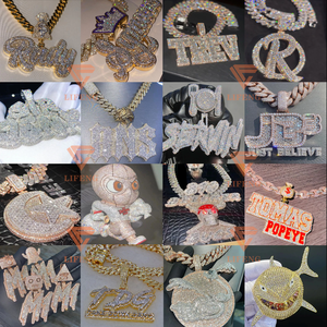 Kualitas Terbaik kustom pengaturan tangan Vvs Baguette Moissanite liontin 925 perak murni pria es keluar Hip Hop huruf jimat liontin - Product Image 5