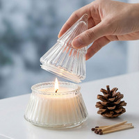 Vases à bougies de Noël en verre côtelé en forme d'arbre de Noël, personnalisés et de luxe, vides, avec couvercle en verre, vente en gros