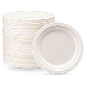 100% Compostable Paper <b>Plates</b> 3 Compartment <b>Disposable</b> <b>Plates</b> Heavy-Duty Quality, Natural Bagasse - Product Image 1