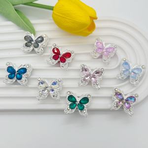 Cuentas de agujero recto de mariposa de cristal de doble cara, cuentas de pluma DIY con incrustaciones de diamantes de aleación pesada para componentes de accesorios de joyería - Product Image 2