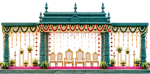 Mandap de Boda Manavarai Blanco de Última Generación, Escenario Tallado en Fibra Premium, Estilo Templo Tradicional con Cúpula Tallada con Lotos - Product Image 4