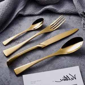 Bộ Dao Kéo Vàng Sang Trọng KAYA Thép Không Gỉ Flatware Cao Cấp Đồ Dùng Bằng Bạc Vàng Gương Đánh Bóng Inox Chính Thìa Dĩa Bộ Dao