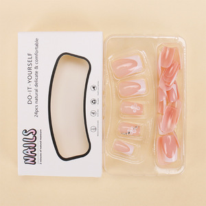 Faux ongles à presser de haute qualité avec colle, en boîte, style français, magnétiques, carrés, forme cercueil, à paillettes, artificiels - Prix de gros - Product Image 5