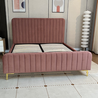 Lit plateforme King Size de luxe rembourré avec rangement, en tissu écologique durable, design pliable de style mid-century moderne, en bois