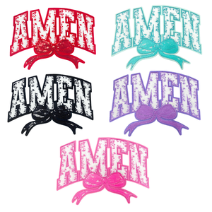 Wholesale Sell Jesus Faith Glitter <b>Bow</b> Sequin Patch Amen Letter Pray Religious Custom Chenille Patches Iron On Clothing - Product Image 1