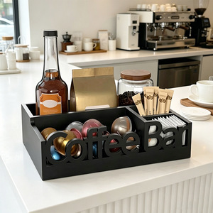 Coffee Bar Storage <b>Box</b> Black Rectangle Desktop Organizer With Compartments For <b>Tea</b> Bag And Seasoning Home Use - Product Image 3