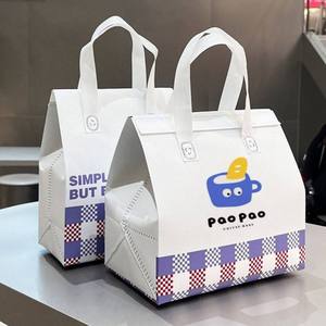 Sac isotherme pliable en non-tissé avec motif personnalisé, pressé à chaud, en feuille d'aluminium, pour emballage de gâteaux, de thé au lait et de plats à emporter - Product Image 1