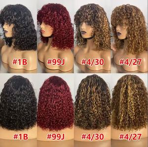 Parrucca Riccia <span class=keywords><strong>con</strong></span> <span class=keywords><strong>Frangia</strong></span> a Prezzo Conveniente, Realizzata a Macchina, <span class=keywords><strong>Capelli</strong></span> Umani Afro Kinky Senza Colla per Donne - Product Image 3