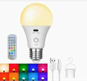 <span class=keywords><strong>Ampoule</strong></span> LED SMD <span class=keywords><strong>rechargeable</strong></span>, couleur RGB, charge Type-C, intelligente, à intensité variable, culot E27, avec minuterie, sans fil, fonctionne sur <span class=keywords><strong>batterie</strong></span> - Product Image 1