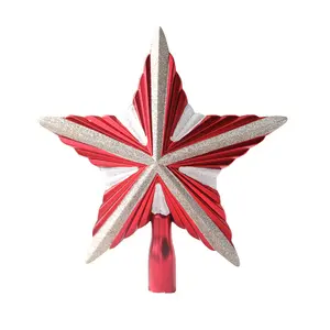 חג מולד קישוטי 19.5cm שלושה ממדי קומץ אבקת עץ למעלה חצוצרת כוכב מחומש כוכב עץ חג המולד