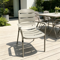 Chaise de salle à manger d'extérieur avec accoudoirs, structure en fer antirouille, panneau moulé par compression, assise confortable pour terrasse et jardin