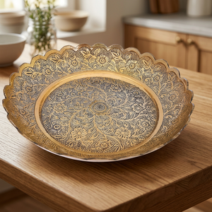 Assiette décorative ovale en métal avec motif végétal gravé, design traditionnel chinois fait main - Product Image 4
