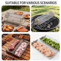 Panier de cuisson roulant en acier inoxydable 304 pour barbecue extérieur avec support et pinces à poignée en bois détachable