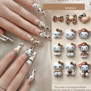 Accesorios de <span class=keywords><strong>Uñas</strong></span> con Diseño de Leopardo y <span class=keywords><strong>Hello</strong></span> <span class=keywords><strong>Kitty</strong></span>, Nuevos Adornos de <span class=keywords><strong>Uñas</strong></span> con Lazo y Corazón de Dibujos Animados - Product Image 1