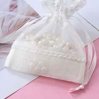 Sacs à cordon cadeau tournesol blanc, Organza bijoux bonbons dragées sac mariage anniversaire fête noël emballage de rangement