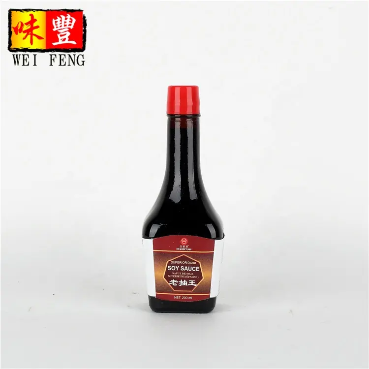HALAL precio al por mayor de las marcas en China HACCP botella de vidrio chino oscuro de 200ml de salsa de soja