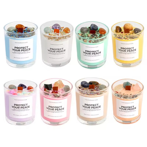 Custom Logo Luxury <b>Candles</b> Clear Glass Vessel Colored Wax Wooden Wick Dried Flower Crystal Quartz Soy Wax Aroma Scented <b>Candle</b> - Product Image 4