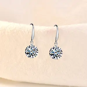 Pendientes de gancho de gota de diamante CZ redondos brillantes de plata 925 de estilo coreano Simple de alta calidad joyería de moda