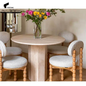 Tostone Best Sales White 4 People Mesa de comedor redonda de travertino natural para el hogar Apartamento Villa Comedor Hotel - Product Image 1