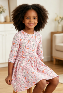 Abiti Personalizzati per Neonati e Bambini, Vestiti <span class=keywords><strong>Primaverili</strong></span> con Tasche e Motivo Coniglietto per Bambine e Ragazze - Product Image 2