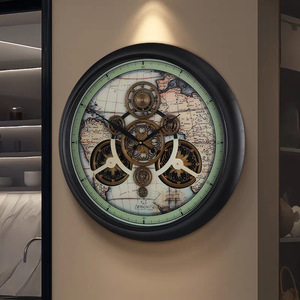 Luxury <b>Mechanical</b> Wall <b>Clock</b> Round Metal Gear Retro Design Living Room Decoration Battery Powered Single Face 7Cm Thickness - Product Image 1